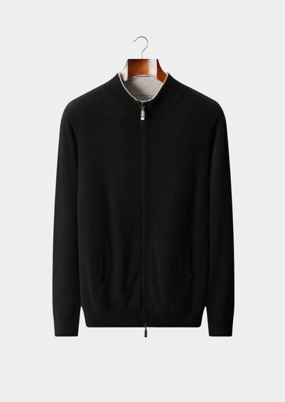 Pure Cashmere Black Dual Zip Cardigan | Arventti