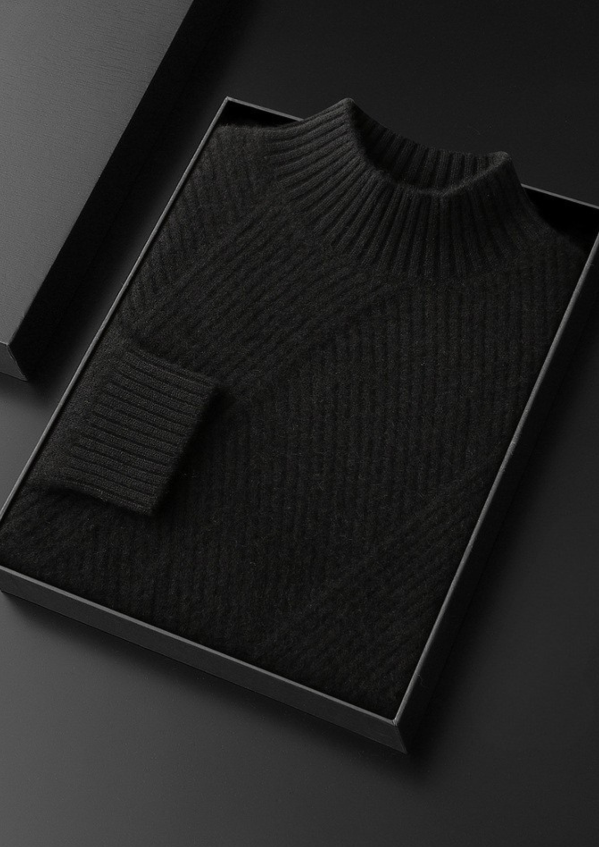 Pure Cashmere Black Patterned Mockneck | Arventti