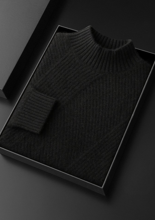 Pure Cashmere Black Patterned Mockneck | Arventti