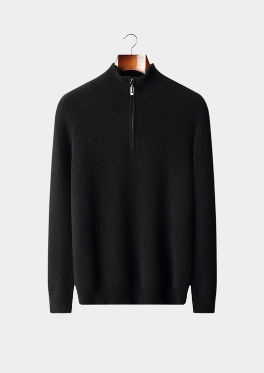 Pure Cashmere Black Ribbed Half Zip | Arventti