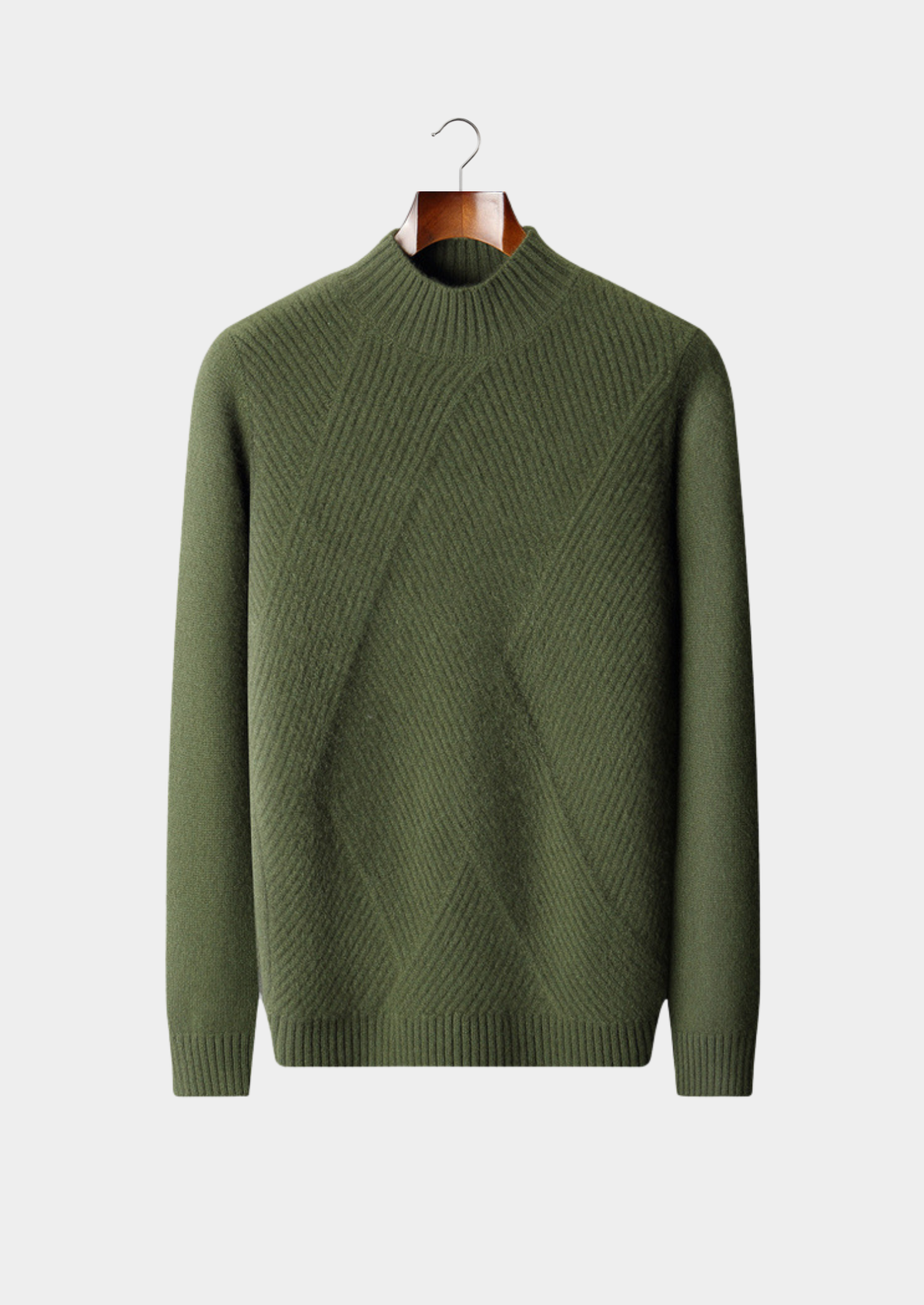 Pure Cashmere Olive Patterned Mockneck | Arventti