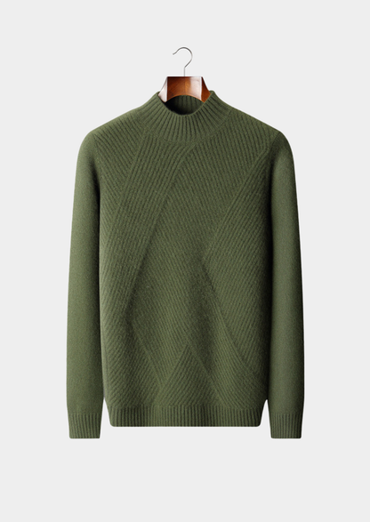 Pure Cashmere Olive Patterned Mockneck | Arventti