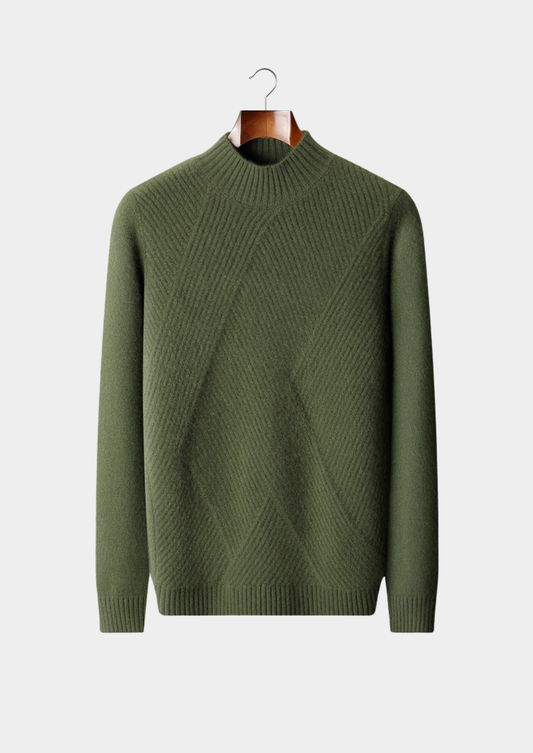 Pure Cashmere Olive Patterned Mockneck | Arventti