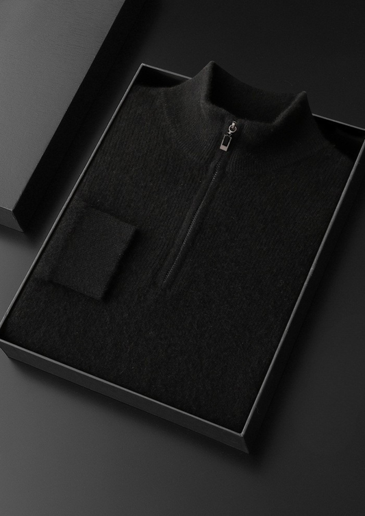 Pure Cashmere Black Ribbed Half Zip | Arventti