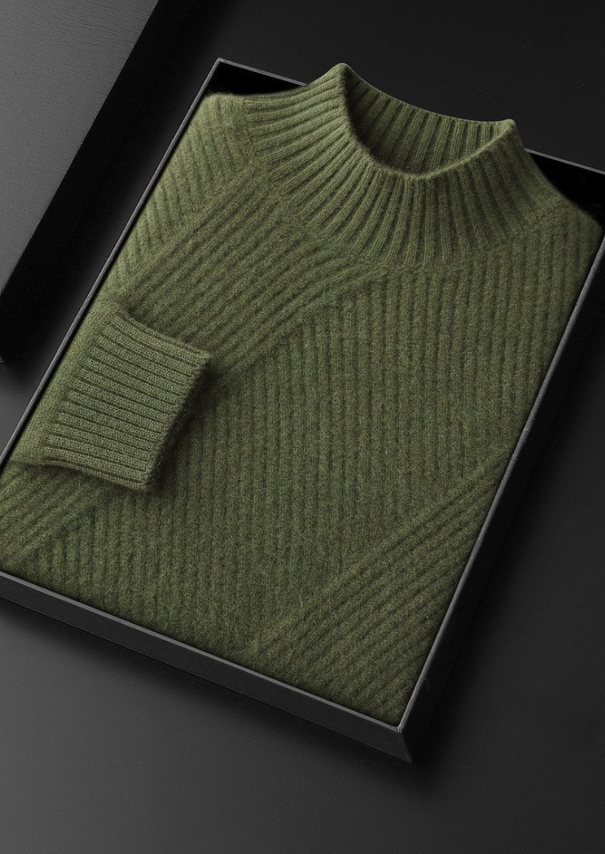 Pure Cashmere Olive Patterned Mockneck | Arventti