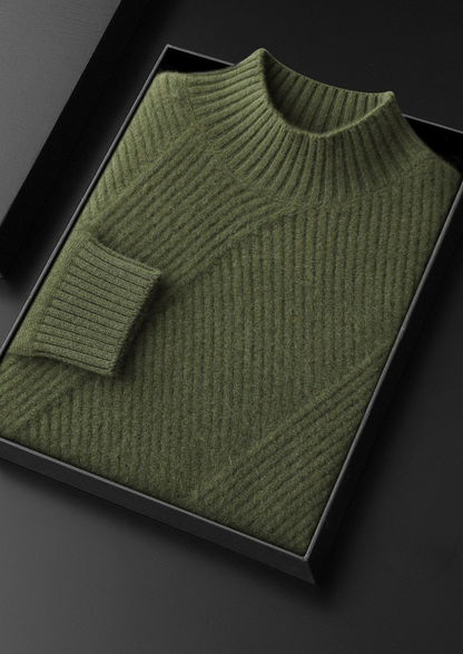 Pure Cashmere Olive Patterned Mockneck | Arventti