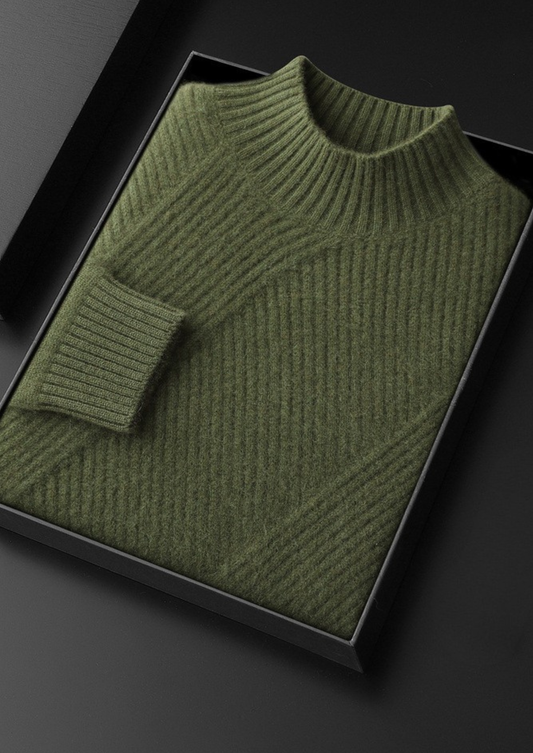 Pure Cashmere Olive Patterned Mockneck | Arventti
