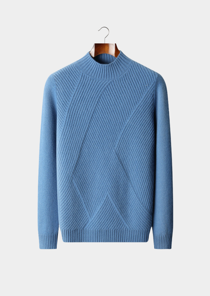 Pure Cashmere Sky Blue Patterned Mockneck | Arventti
