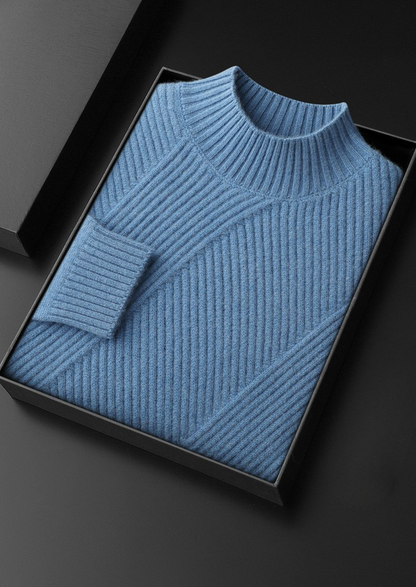 Pure Cashmere Sky Blue Patterned Mockneck | Arventti