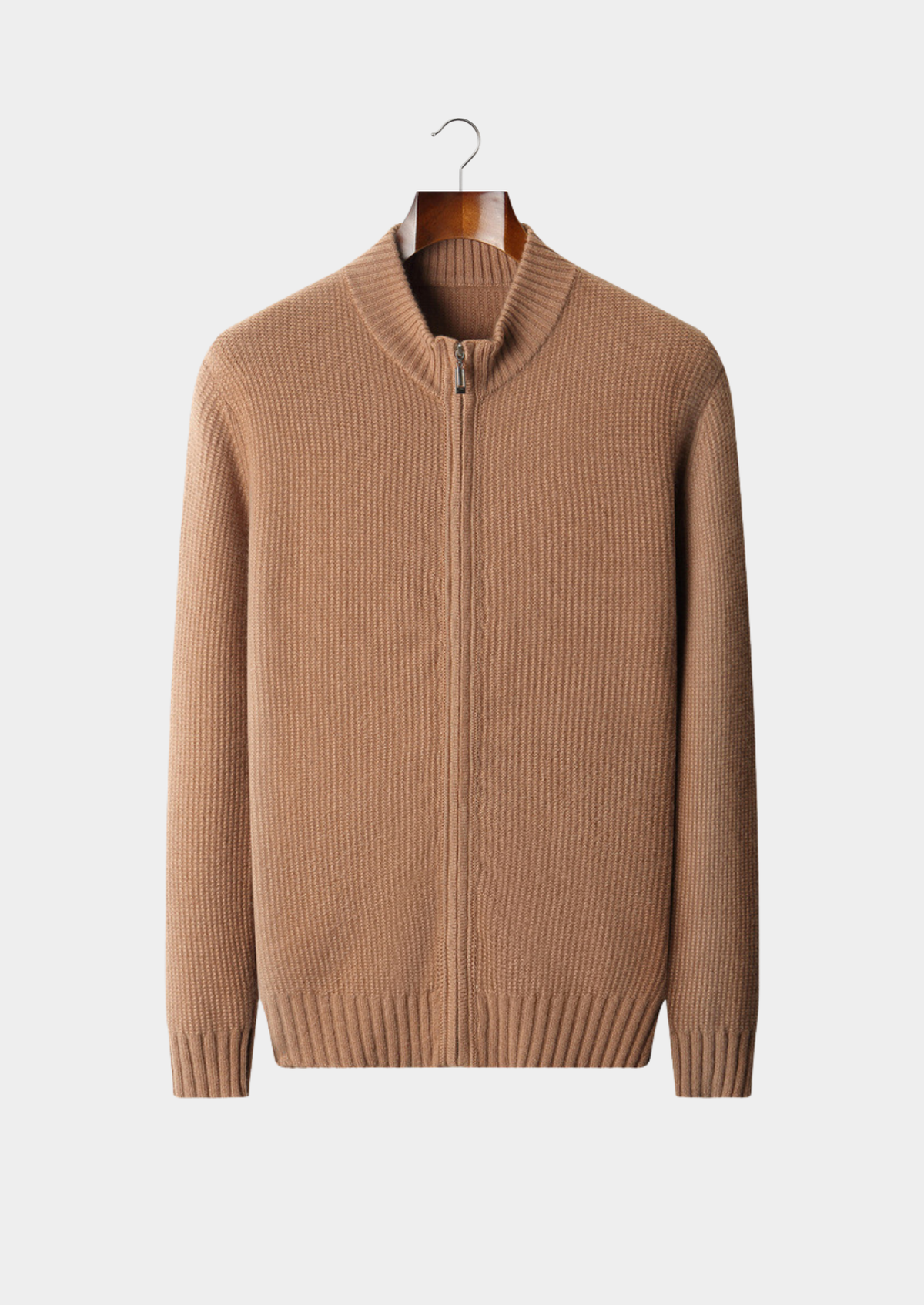 Pure Cashmere Mustard Ribbed Zip Cardigan | Arventti