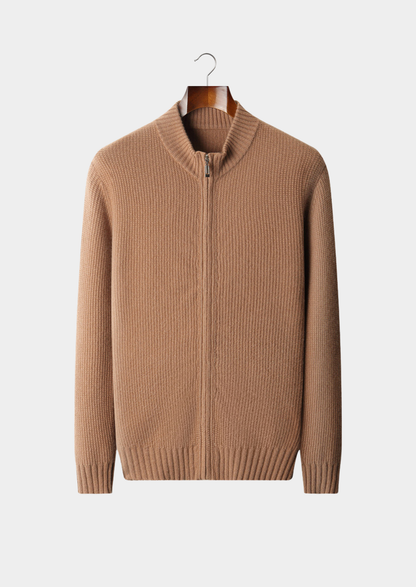 Pure Cashmere Mustard Ribbed Zip Cardigan | Arventti