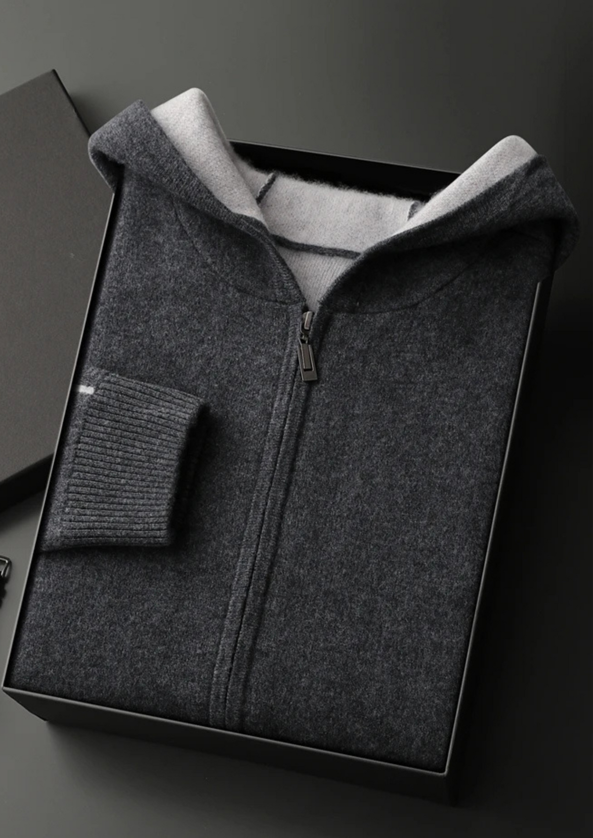 Premium Cashmere Two-Tone Zipper Hoodie | Arventti