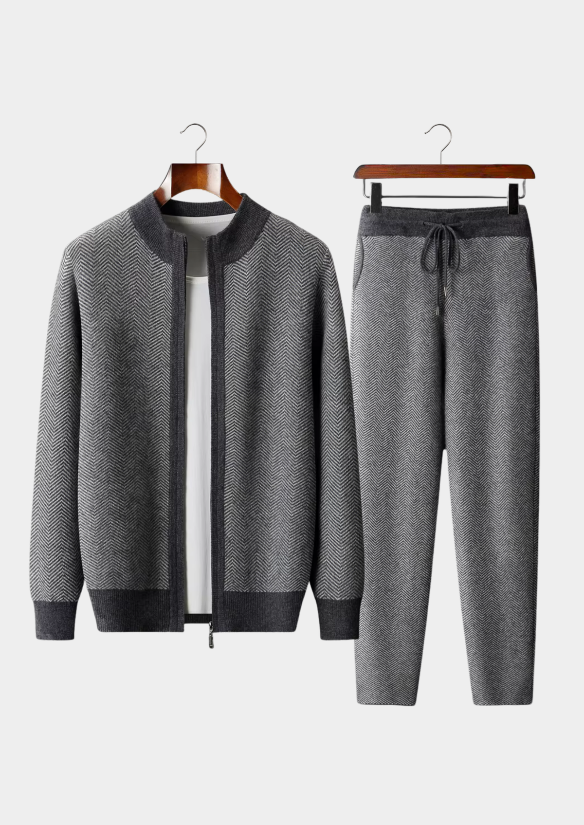Pure Extra-Fine Merino Wool Gray Herringbone Set | Arventti