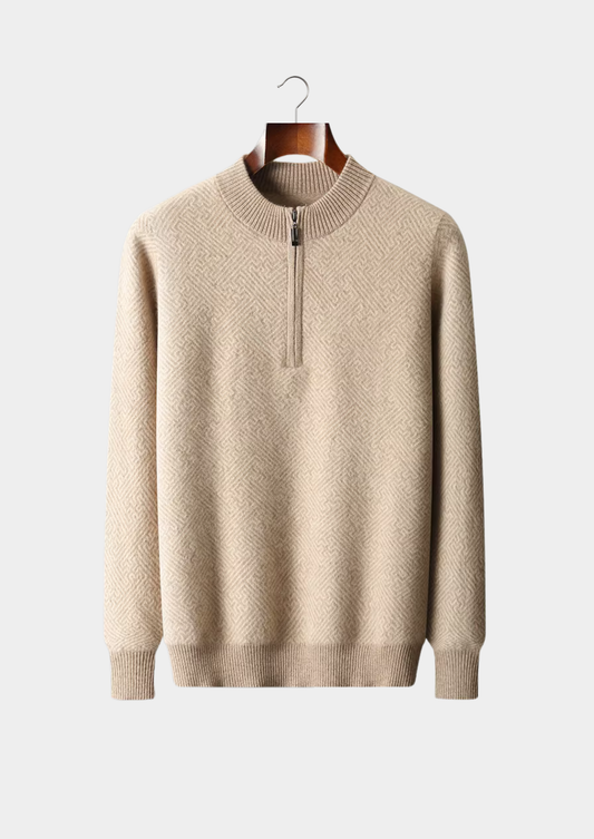 Premium Cashmere Patterned Half-Zip Sweater | Arventti