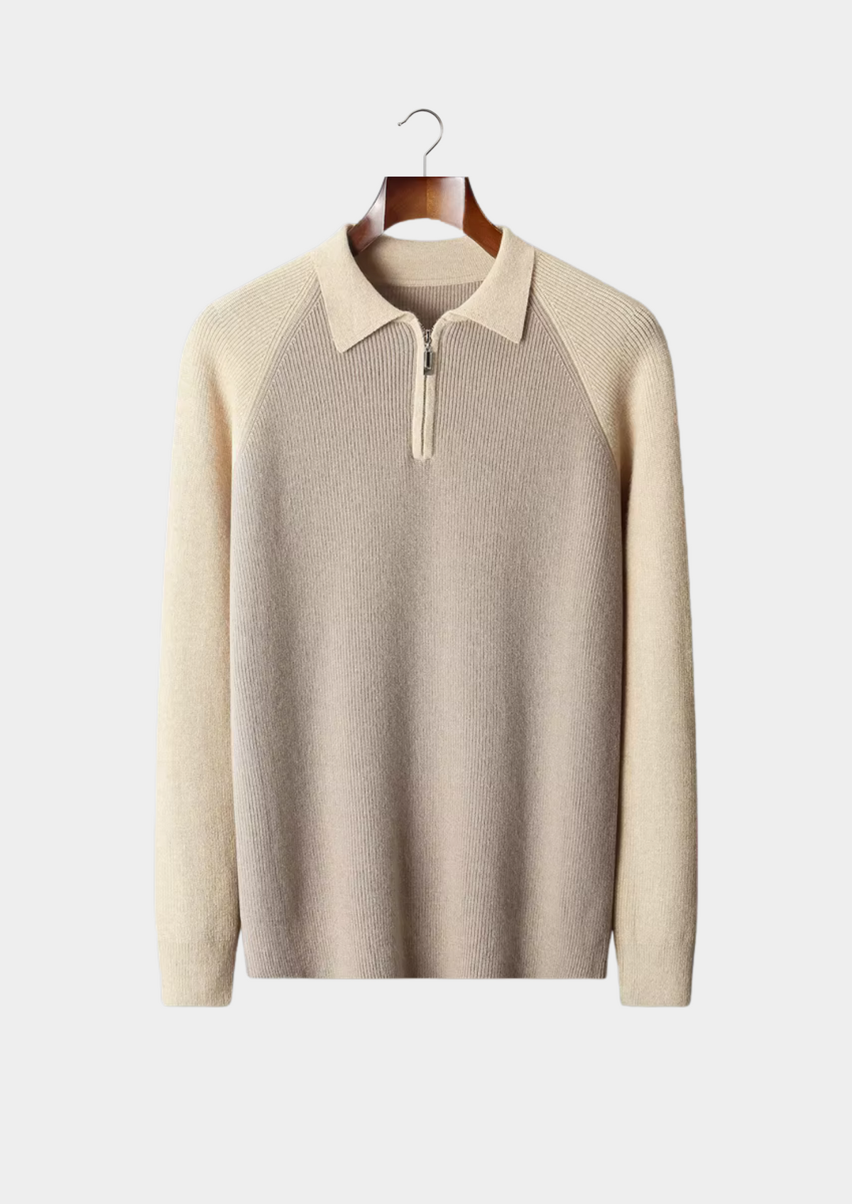 Pure Extra-Fine Merino Wool Two Tone Zipper Sweater Polo | Arventti