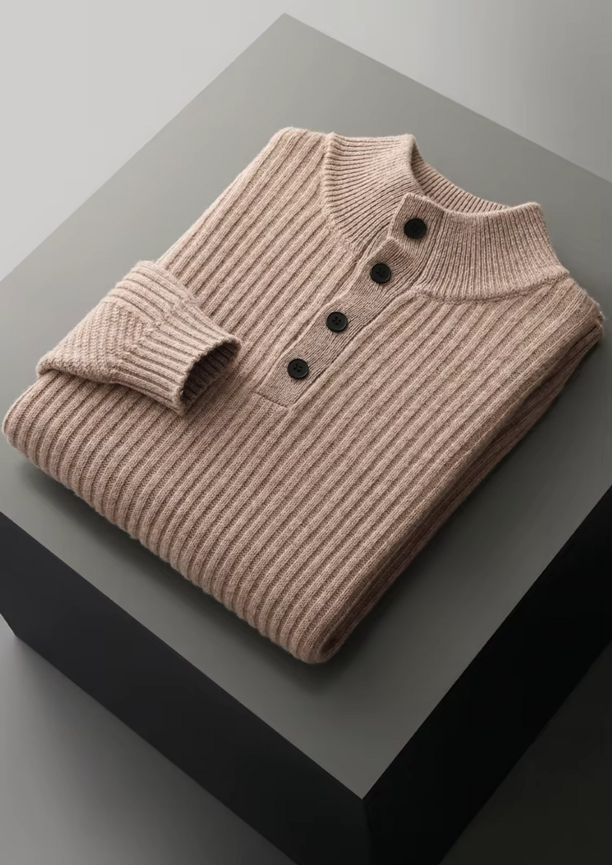 Pure Extra-Fine Merino Wool Ribbed Henley Sweater | Arventti