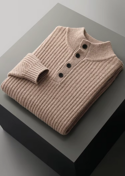 Pure Extra-Fine Merino Wool Ribbed Henley Sweater | Arventti