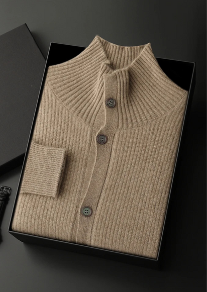 Premium Cashmere Ribbed High Collar Cardigan | Arventti