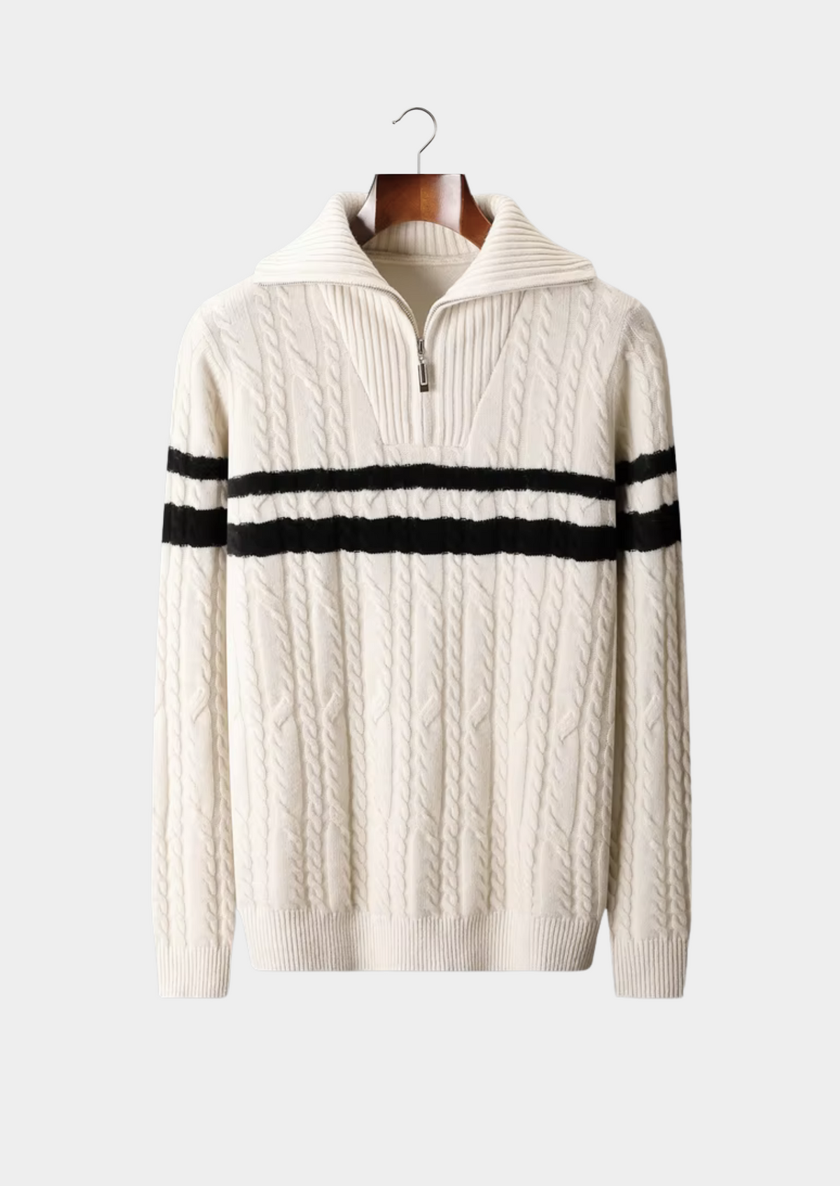Pure Extra-Fine Merino Wool Striped Half-Zip Sweater | Arventti