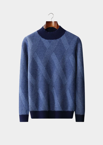 Pure Extra-Fine Merino Wool Two Tone Patterned Mockneck | Arventti