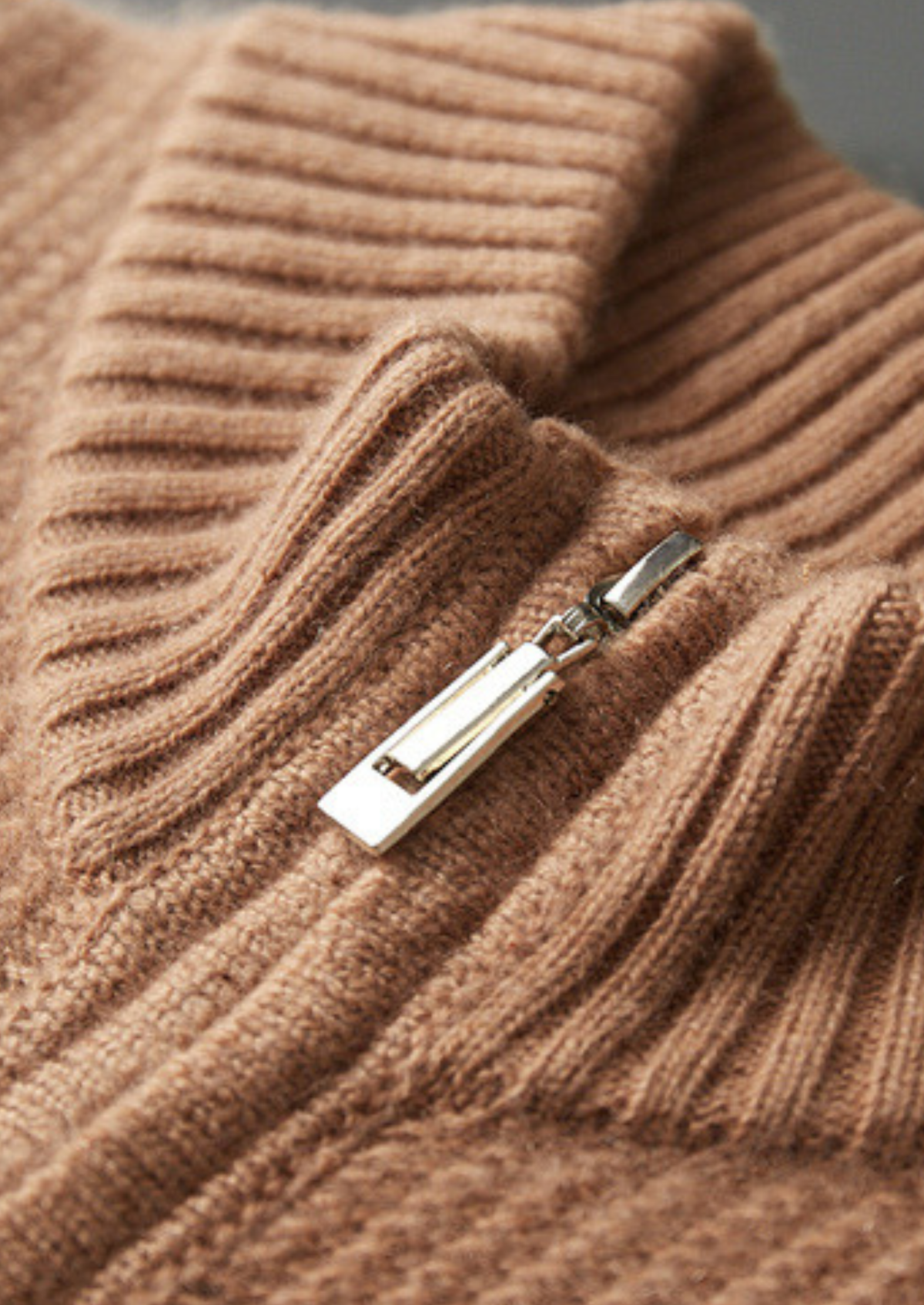 Pure Cashmere Mustard Ribbed Zip Cardigan | Arventti