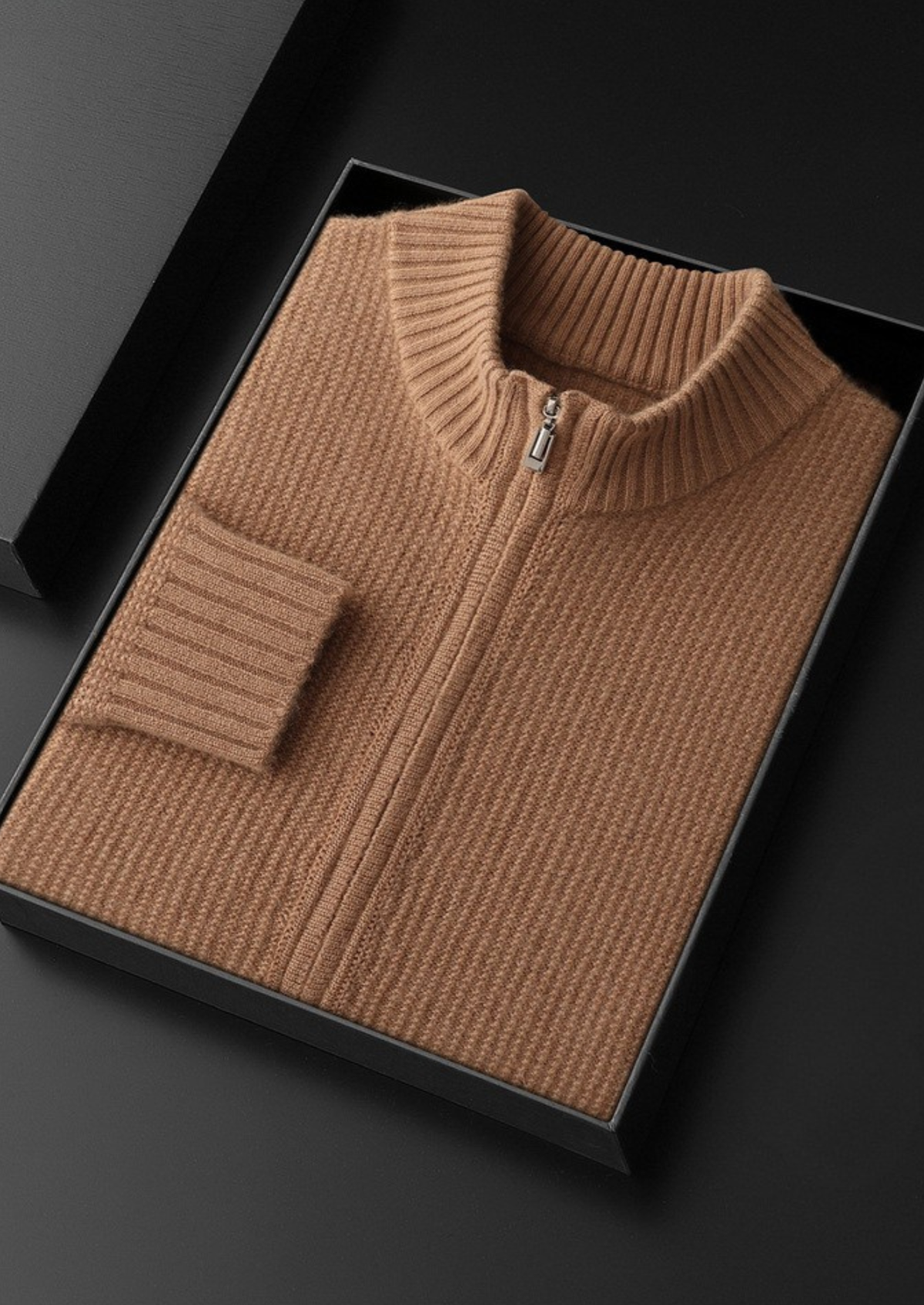 Pure Cashmere Mustard Ribbed Zip Cardigan | Arventti