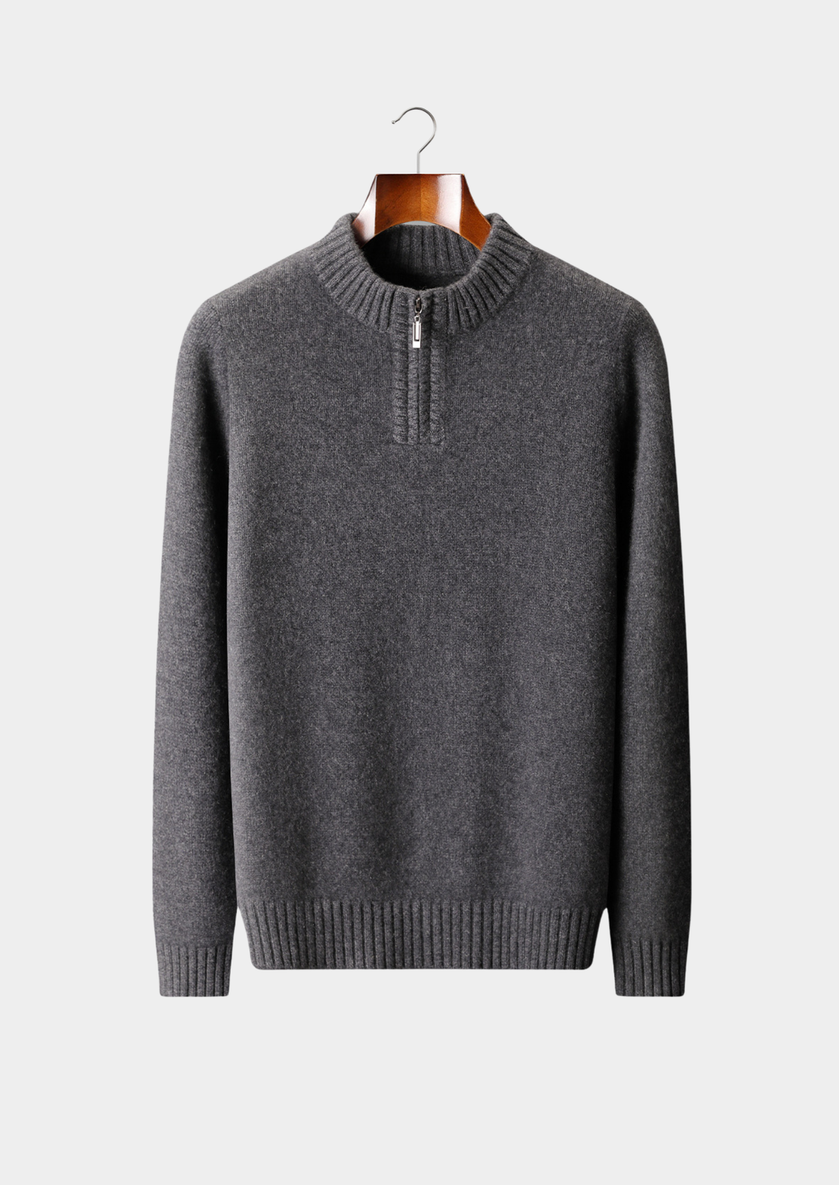 Pure Cashmere Dark Gray Half Zip Sweater | Arventti