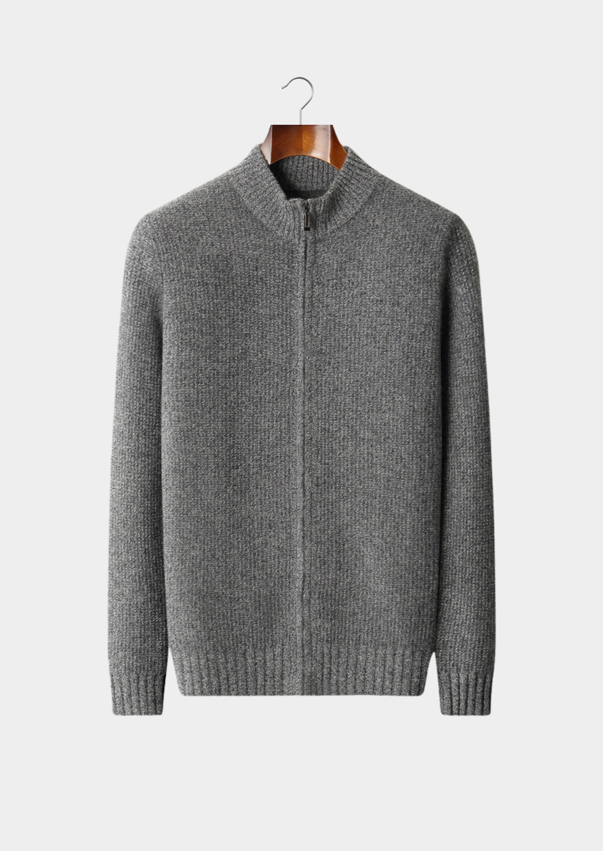 Pure Cashmere Gray Ribbed Zip Cardigan | Arventti