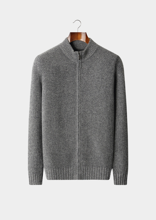 Pure Cashmere Gray Ribbed Zip Cardigan | Arventti