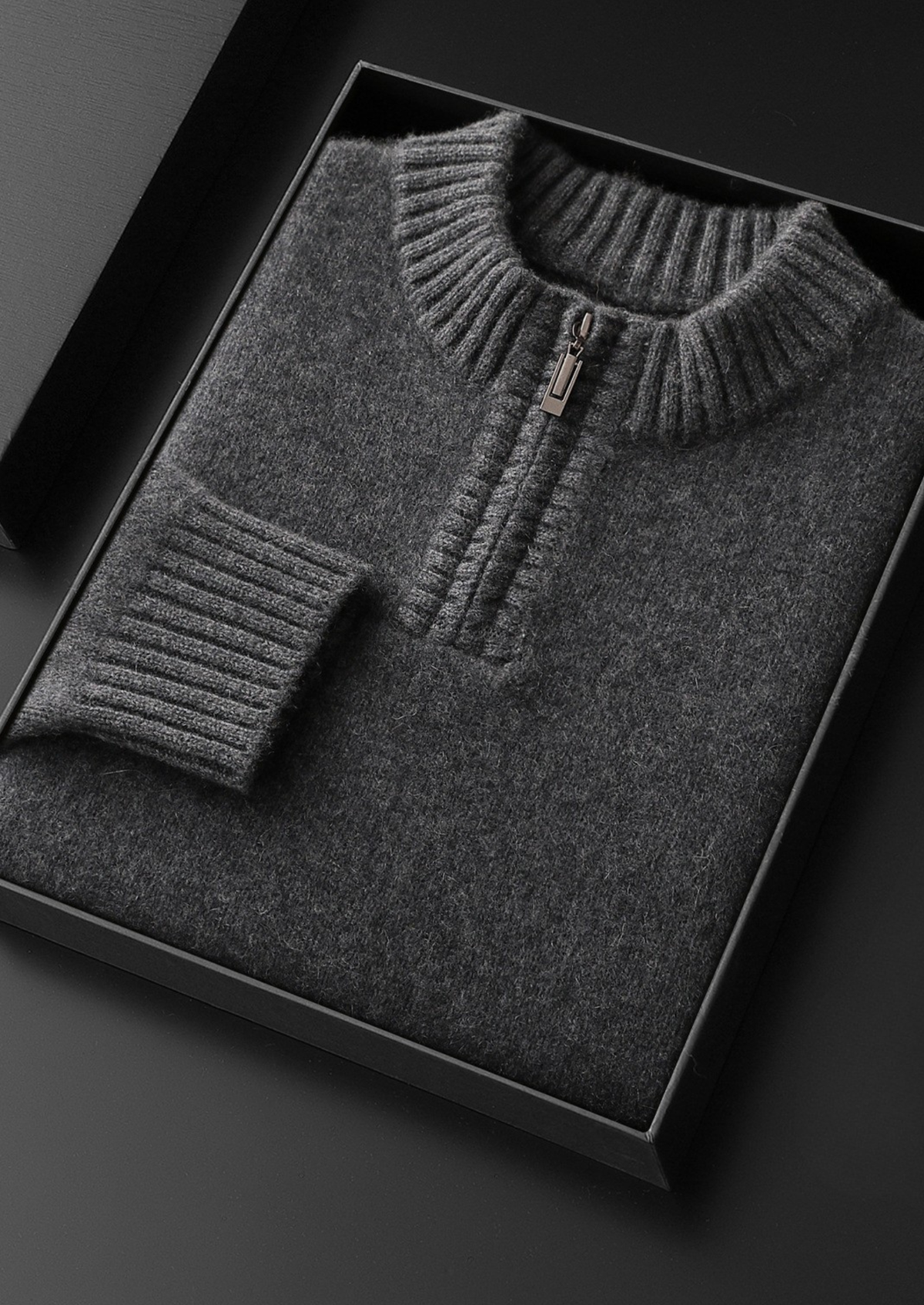Pure Cashmere Dark Gray Half Zip Sweater | Arventti