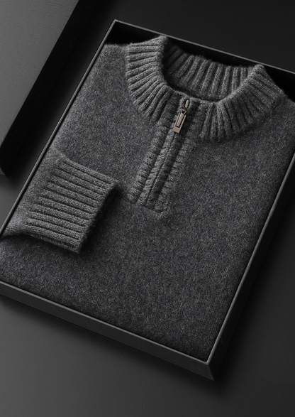Pure Cashmere Dark Gray Half Zip Sweater | Arventti