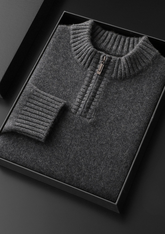 Pure Cashmere Dark Gray Half Zip Sweater | Arventti