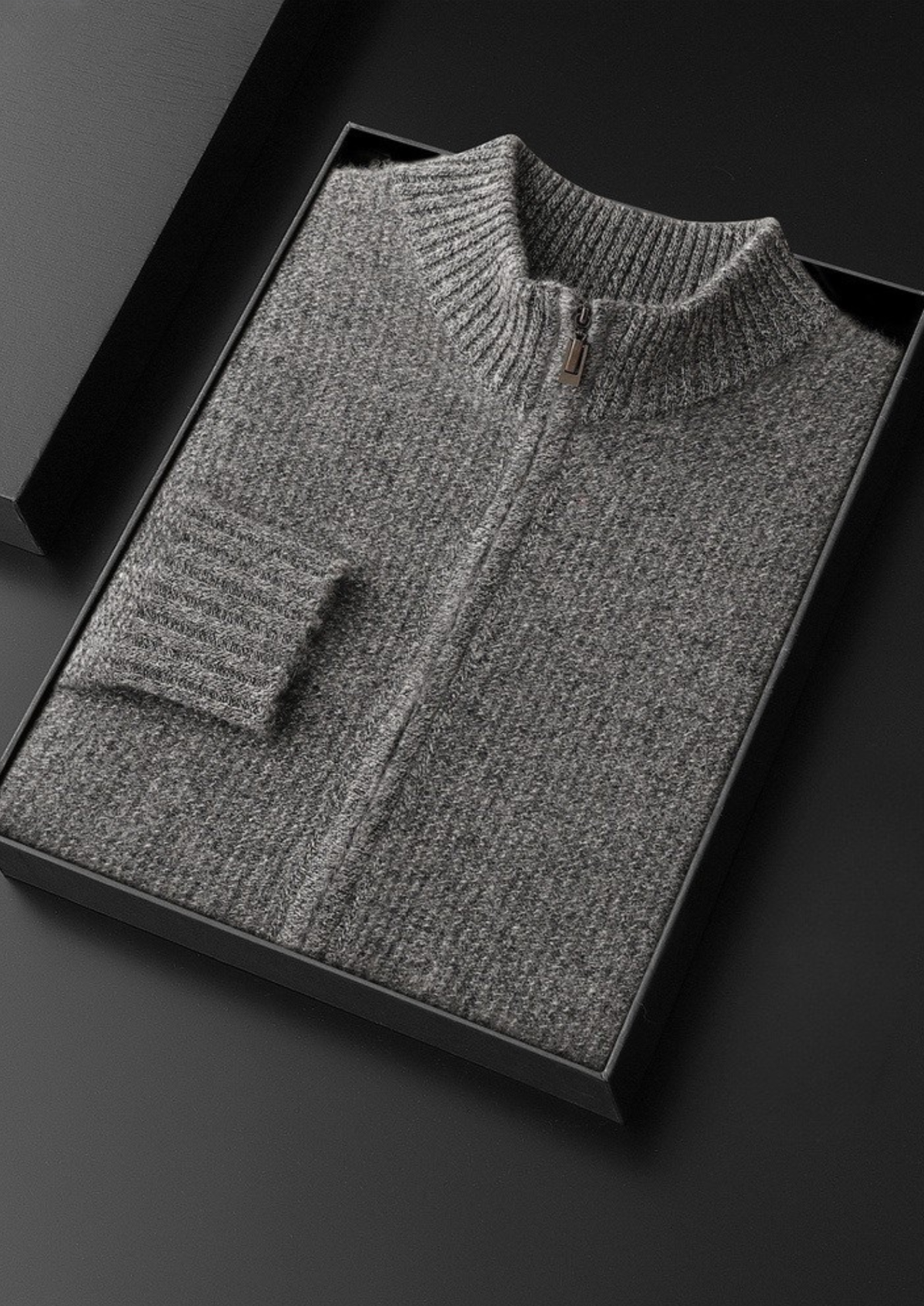 Pure Cashmere Gray Ribbed Zip Cardigan | Arventti