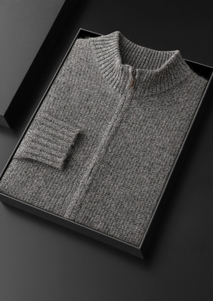 Pure Cashmere Gray Ribbed Zip Cardigan | Arventti
