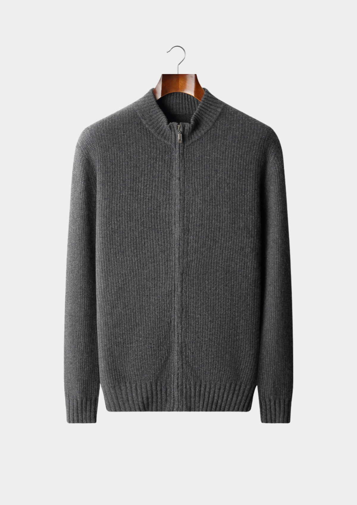 Pure Cashmere Dark Gray Ribbed Zip Cardigan | Arventti
