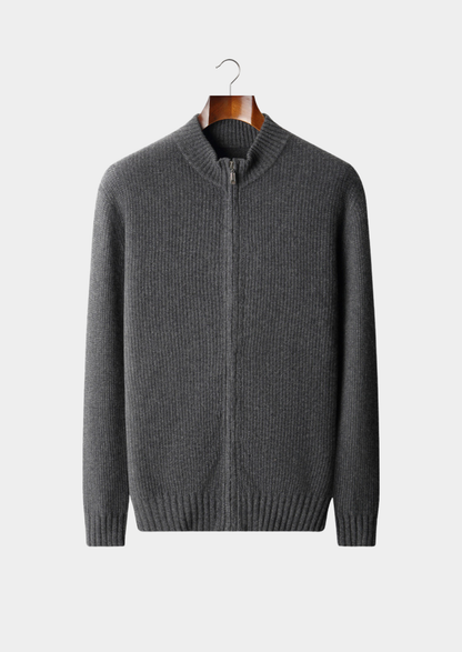 Pure Cashmere Dark Gray Ribbed Zip Cardigan | Arventti