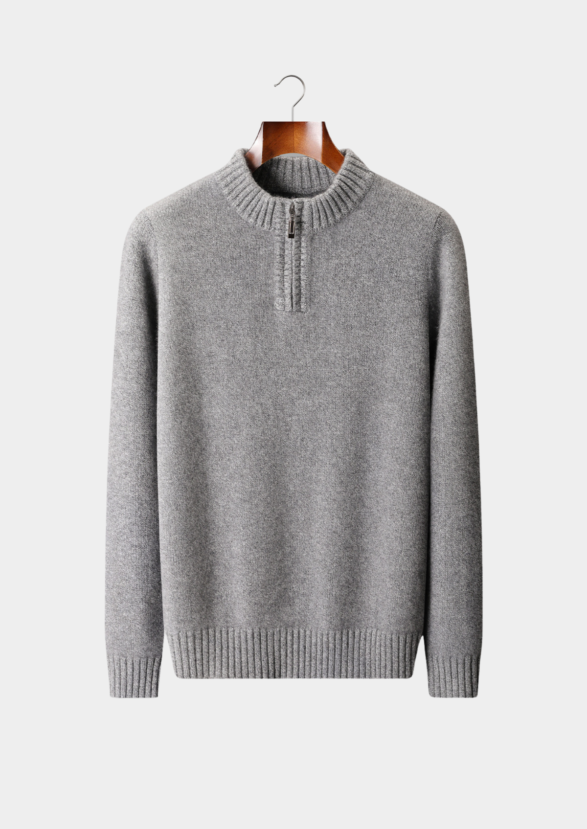 Pure Cashmere Light Gray Half Zip Sweater | Arventti