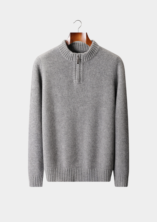 Pure Cashmere Light Gray Half Zip Sweater | Arventti