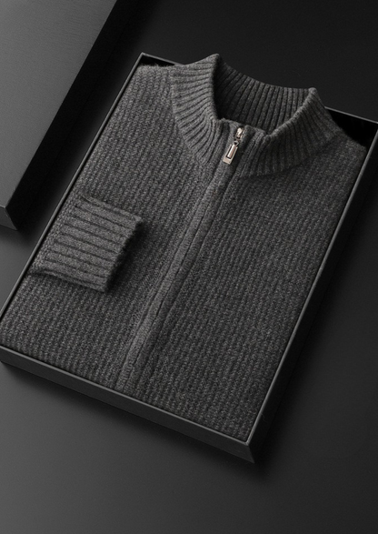 Pure Cashmere Dark Gray Ribbed Zip Cardigan | Arventti