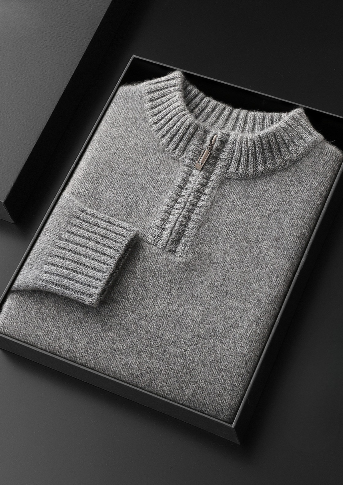 Pure Cashmere Light Gray Half Zip Sweater | Arventti