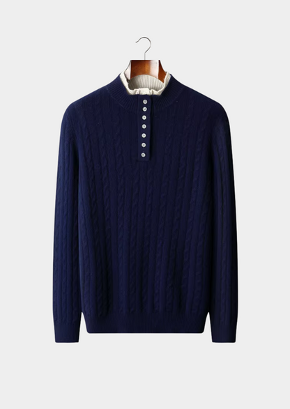 Pure Extra-Fine Merino Wool Cable Knit Henley Sweater | Arventti