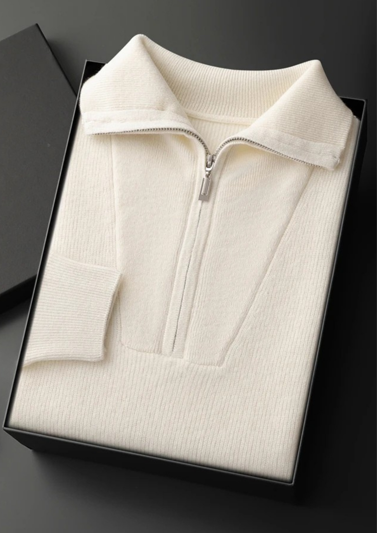 Premium Cashmere Ribbed Half-Zip Sweater | Arventti