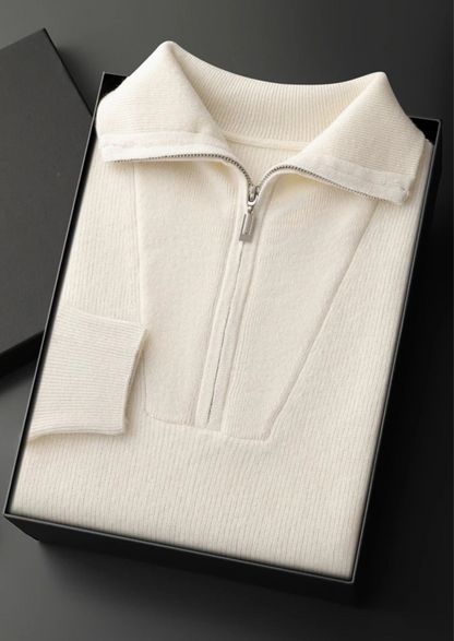 Premium Cashmere Ribbed Half-Zip Sweater | Arventti