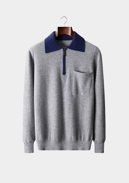 Premium Cashmere Two Tone Zipper Polo | Arventti
