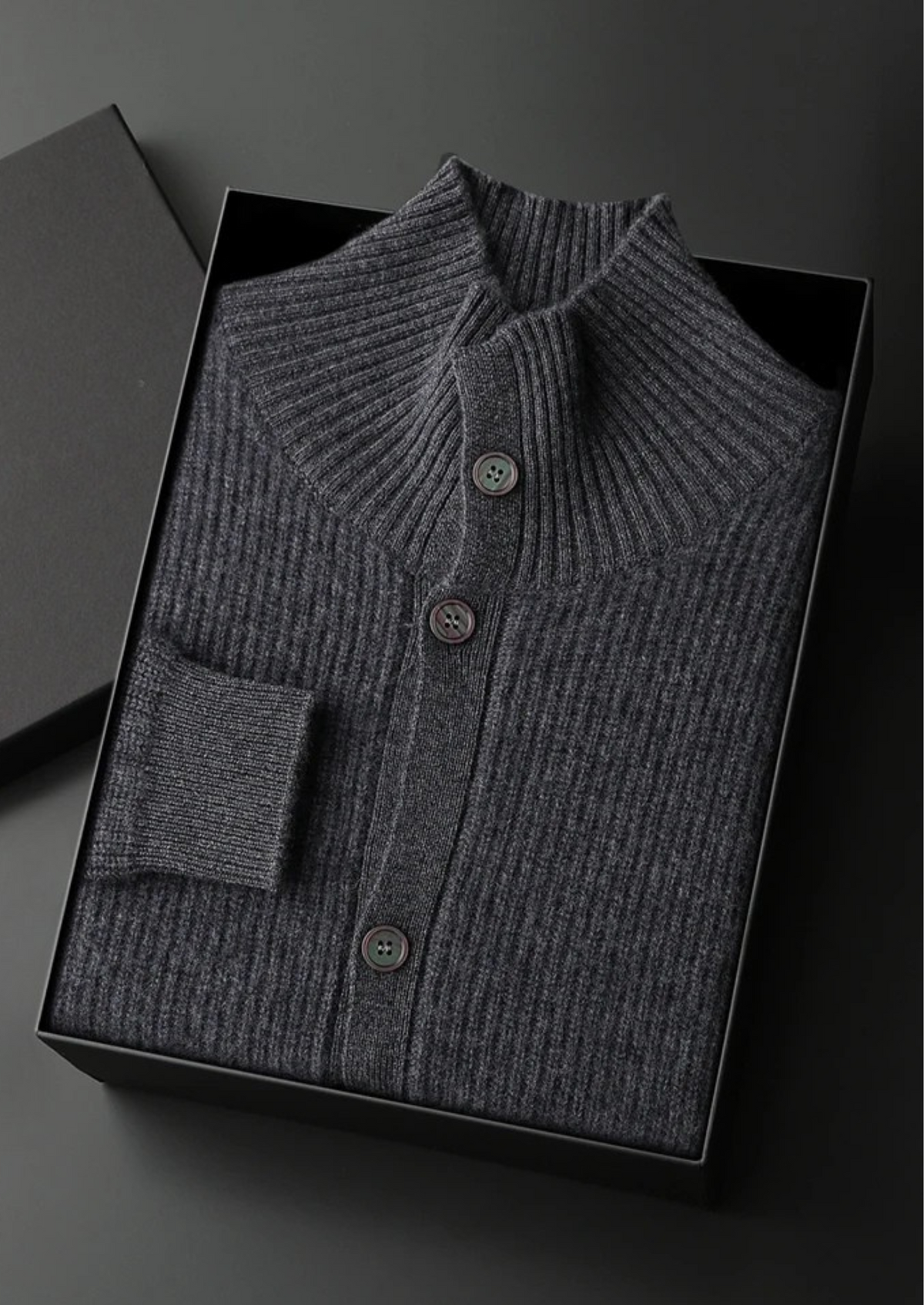 Premium Cashmere Ribbed High Collar Cardigan | Arventti