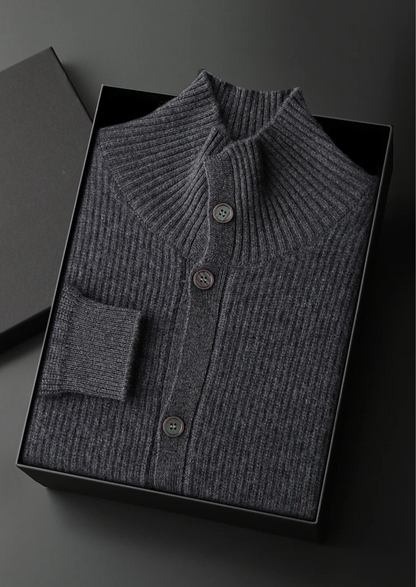 Premium Cashmere Ribbed High Collar Cardigan | Arventti