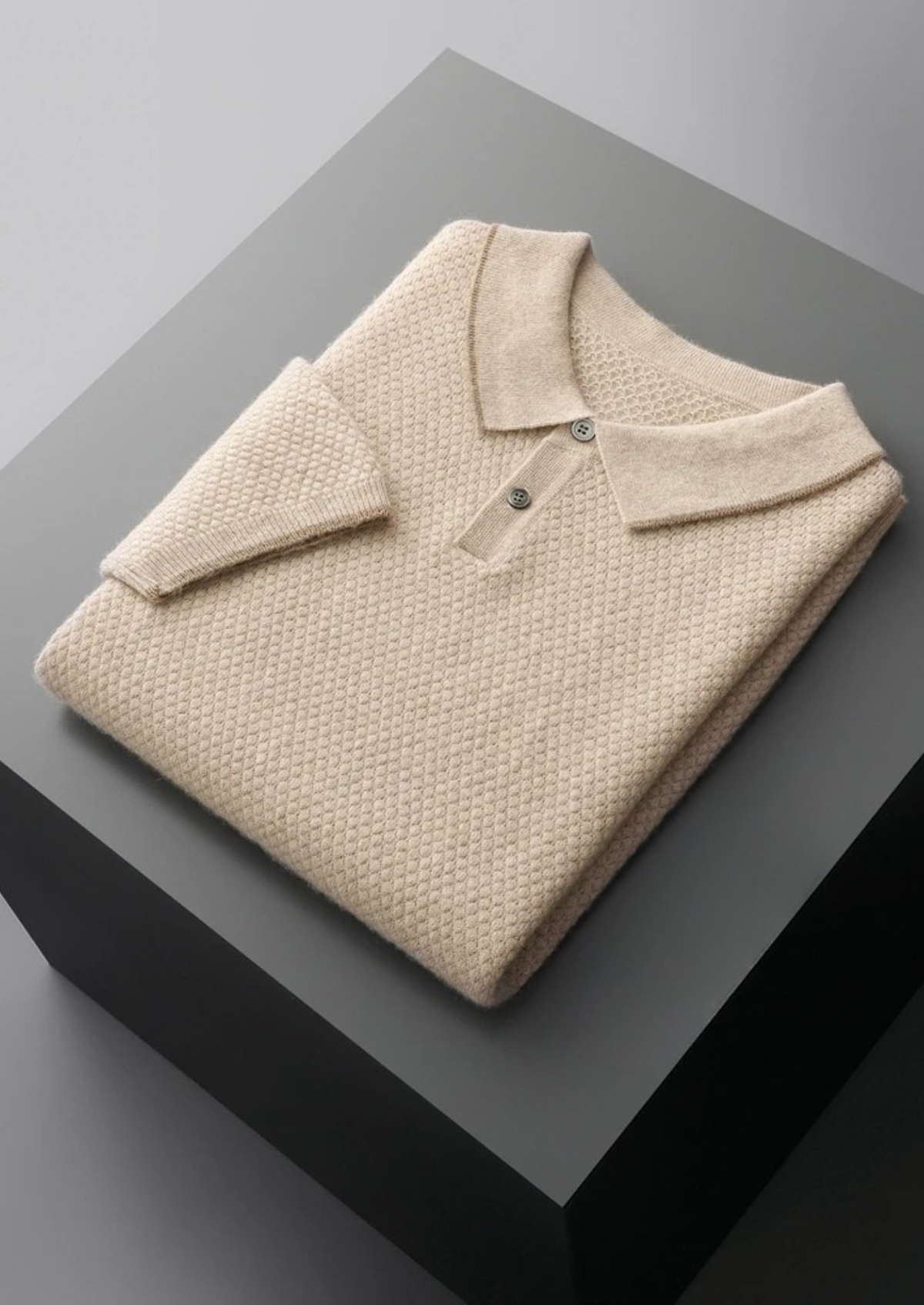 Premium Cashmere Ivory Two-Tone Polo | Arventti
