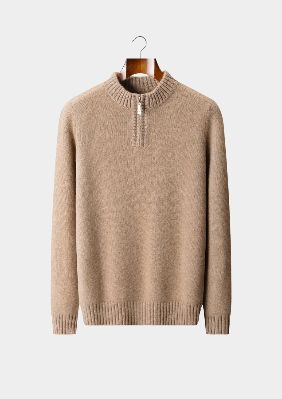 Pure Cashmere Light Beige Half Zip Sweater | Arventti