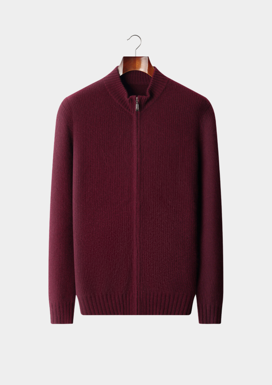 Pure Cashmere Burgundy Ribbed Zip Cardigan | Arventti