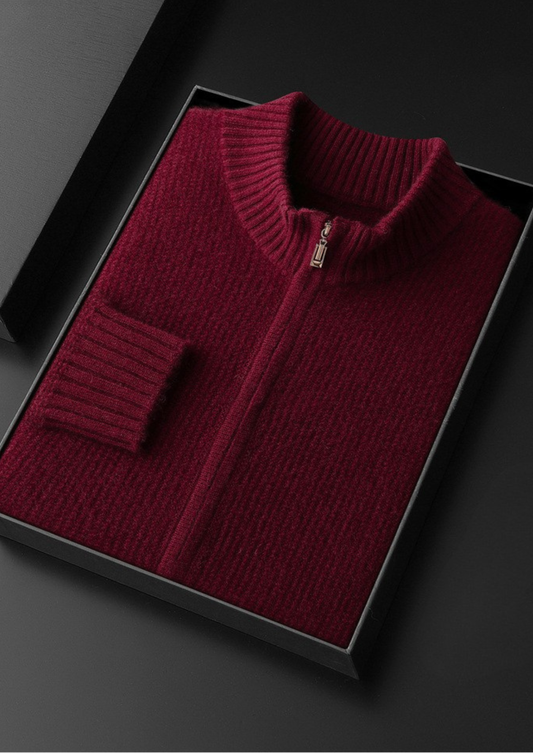 Pure Cashmere Burgundy Ribbed Zip Cardigan | Arventti